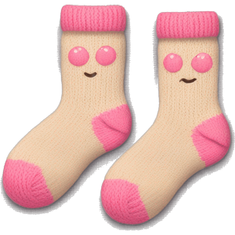 A pair of cute beige and pink knitted socks emoji