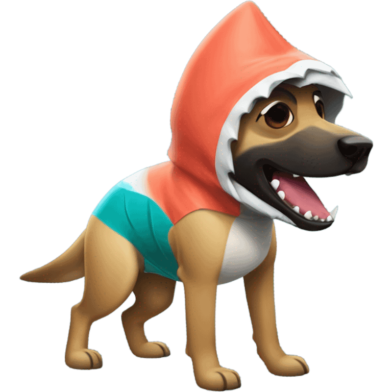 a malinois wearing a shark costume emoji