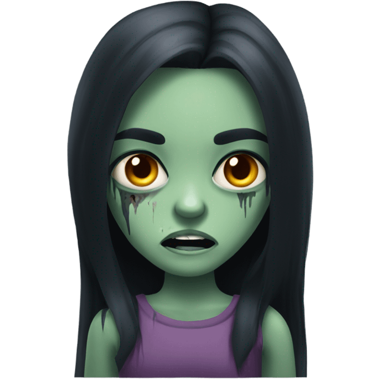 girl zombie with black long hair with teeth and serious face  emoji