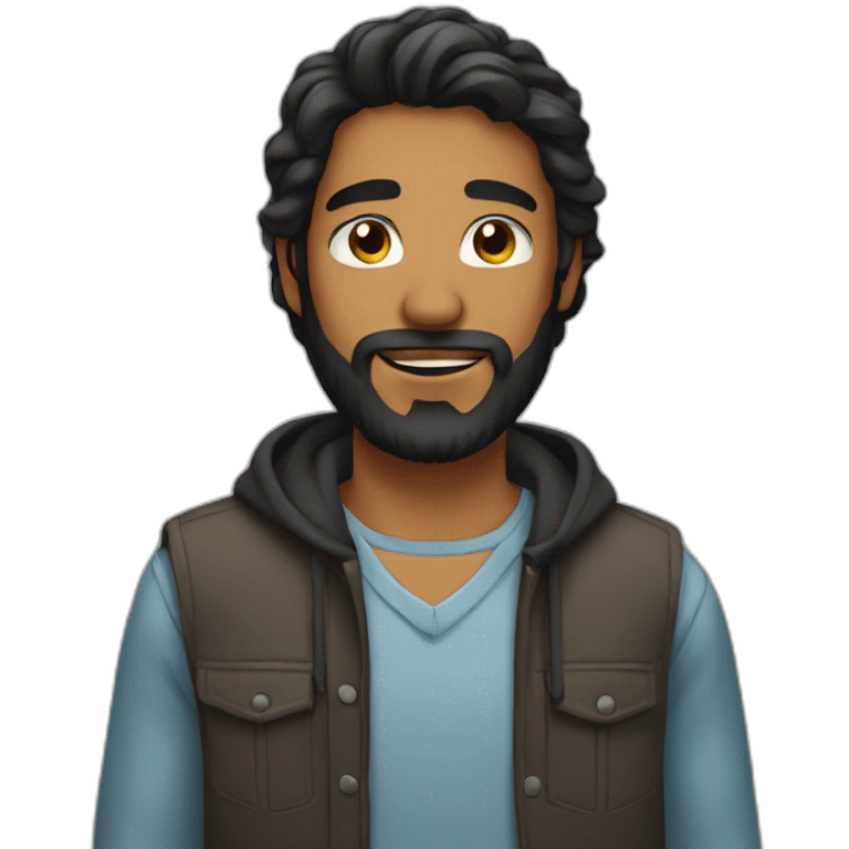 brown young man with black hair and long beard emoji