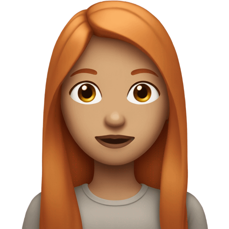 A girl has ginger, straight long hair. Her lips are big and pink emoji