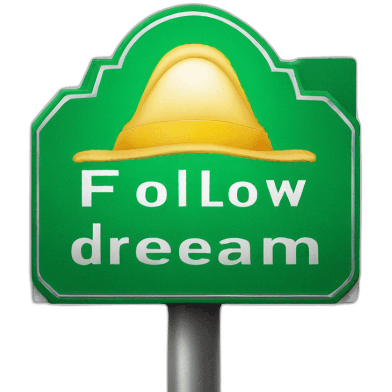 green metal street signboard that reads follow that dream emoji