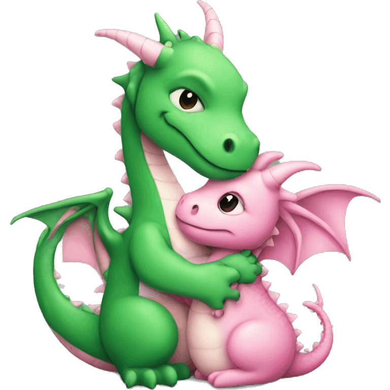 Papa green dragon hugging baby pink dragon emoji