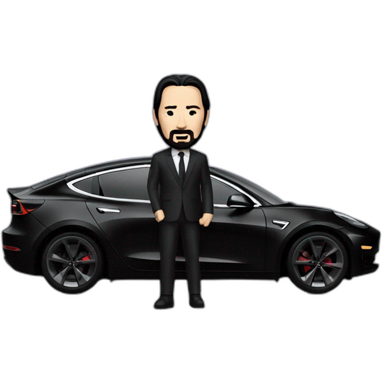 John Wick riding black Tesla Model 3 emoji