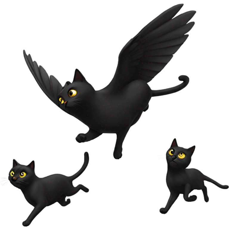 Black cats chasing a bird emoji