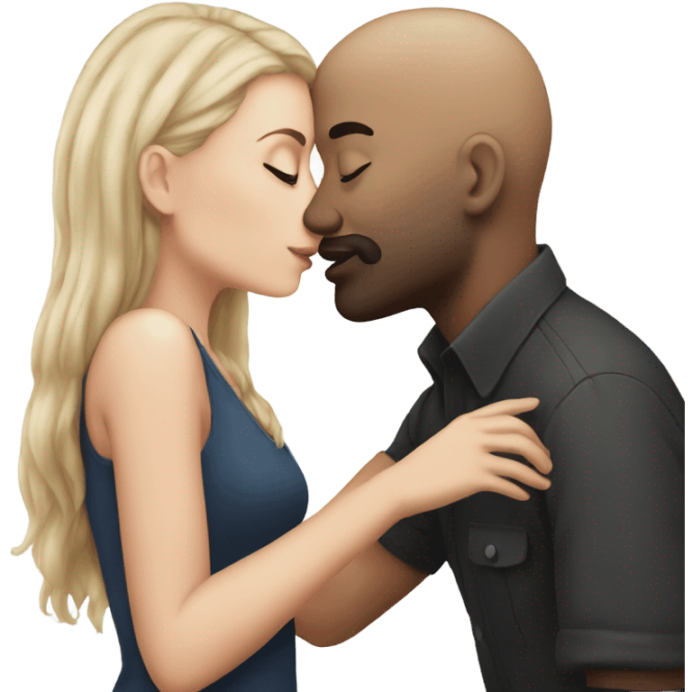 White girl dark hair kissing mixed bald man emoji