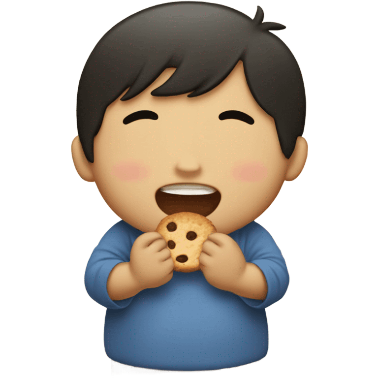 little Asian boy big belly, eating a cookie emoji