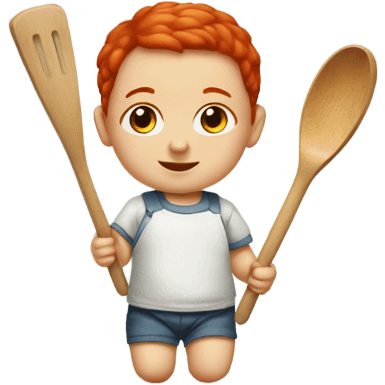 Red headed baby with a wooden spatula  emoji