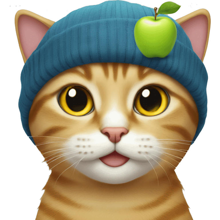 cat with apple as hat emoji