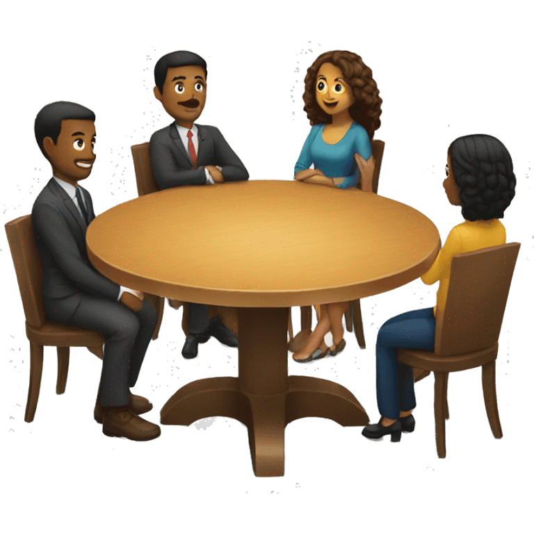 A round table with people sitting around it. They should be diverse in race and hair style emoji