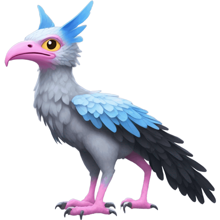 Trico The Last Guardian Quadrupedal Creature With Blue Horns, Grey feather Wings, And long tufted tail, black muzzle, pink scaly bird legs emoji