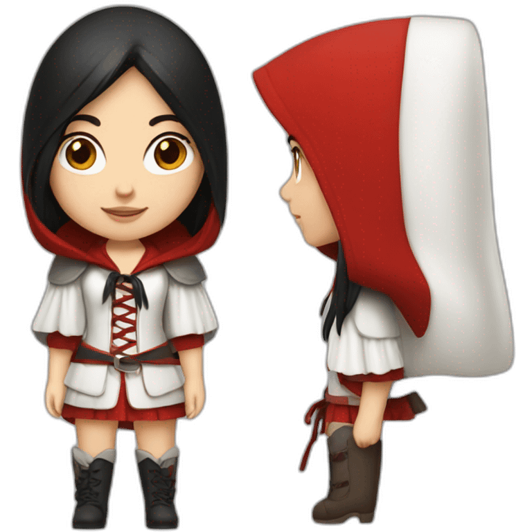 White girl long straight black hair with white streak hair and red ridding hood emoji