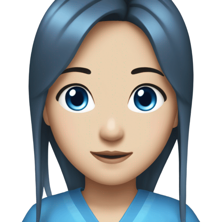 Japanese girl with black hair and blue side burns, dark blue eyes pretty emoji