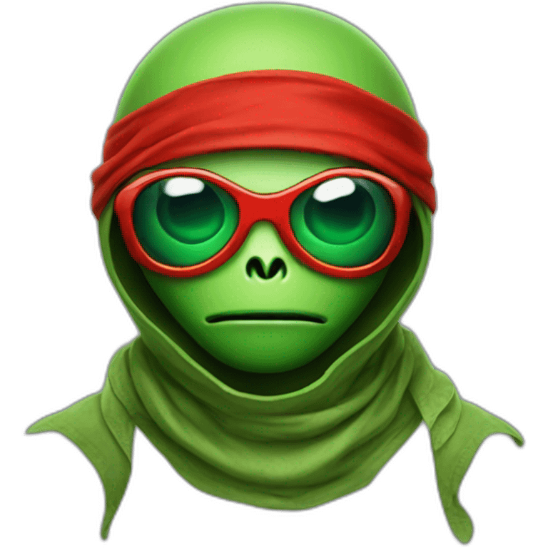 Green Alien ninja with red glasses and bandana emoji