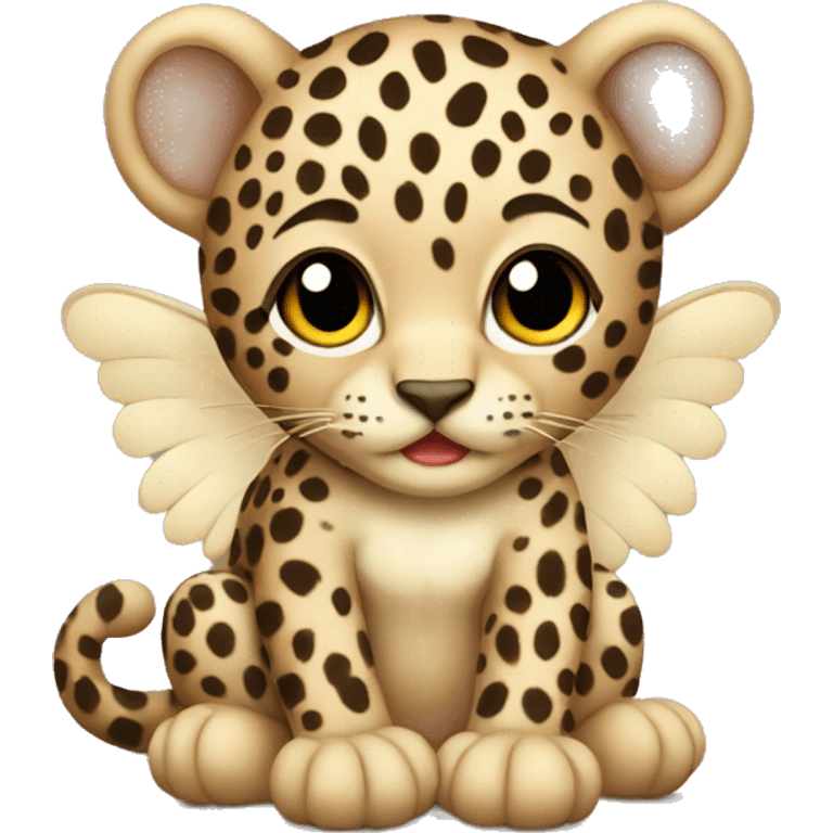 Sitting leopard baby with beige wings emoji