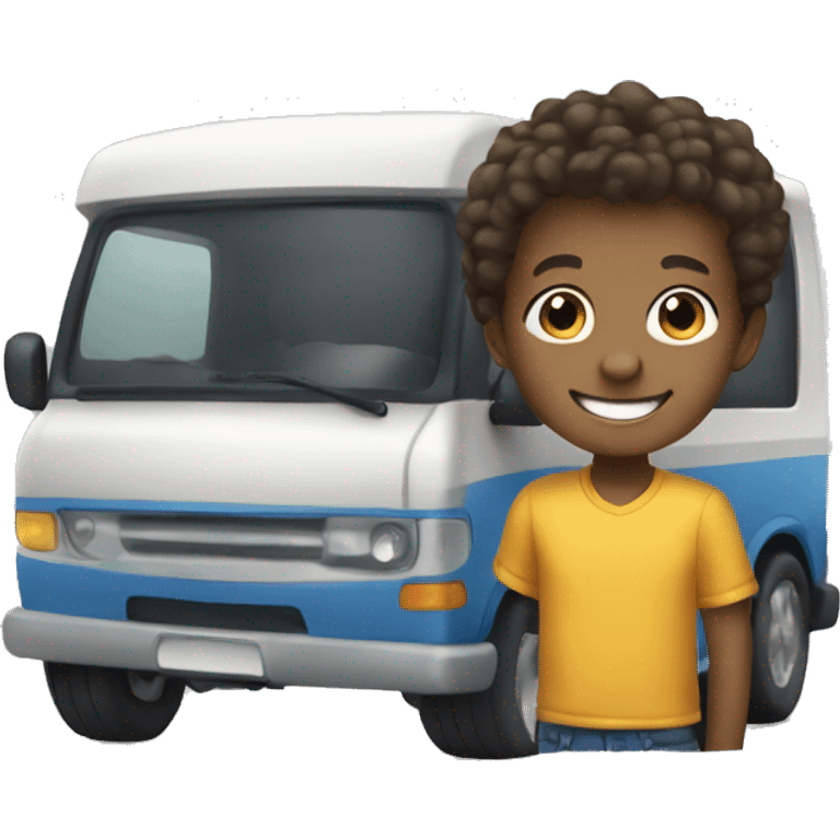 smiling boy with vehicle emoji