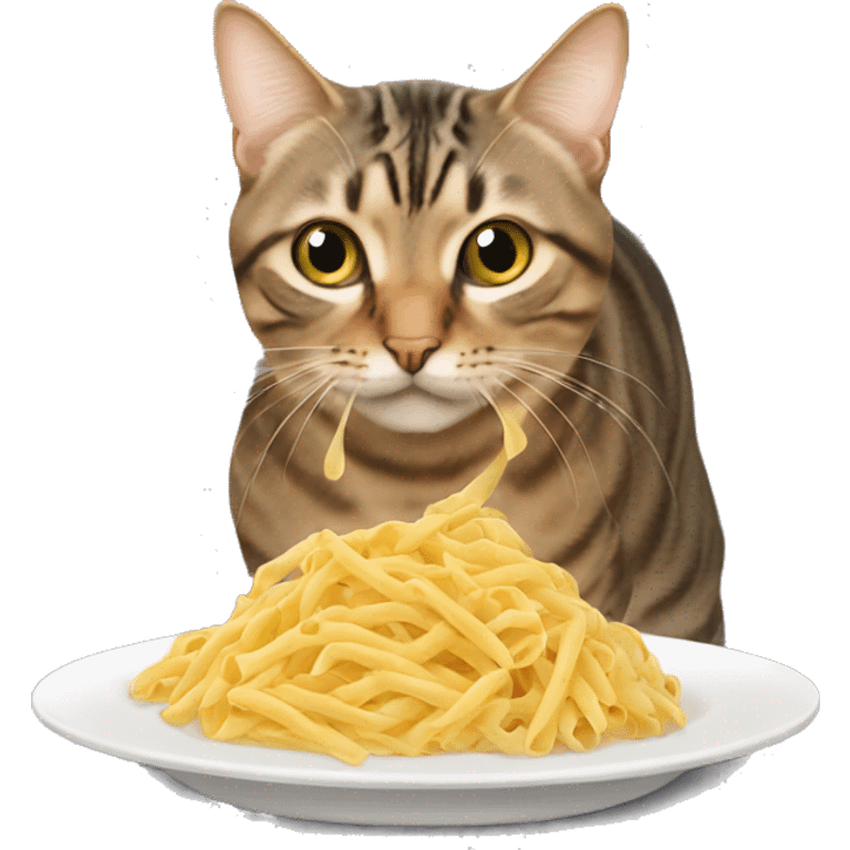 Tabby cat sniffing pasta emoji