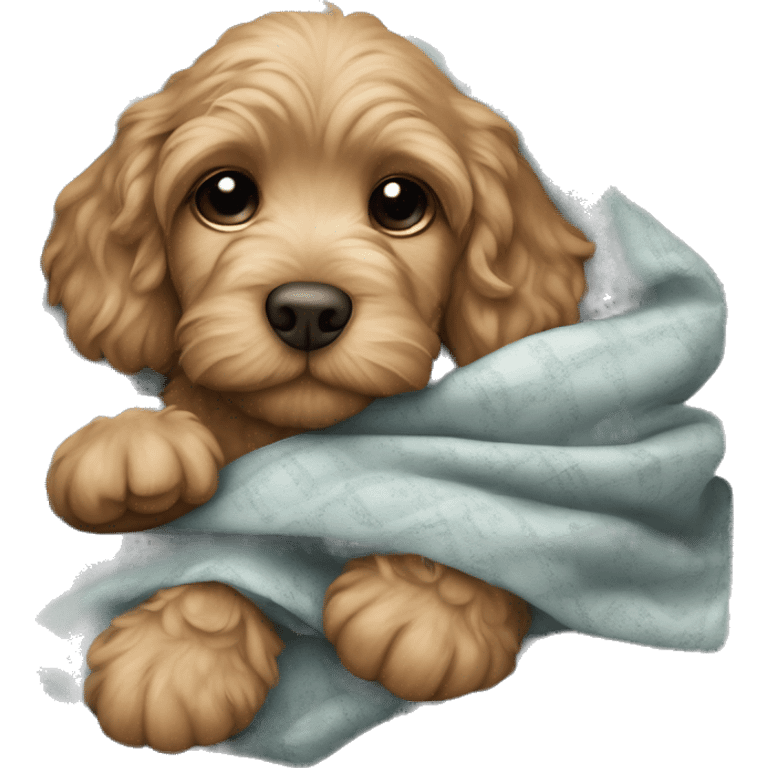 cute cockapoo puppy sleep in blanket emoji