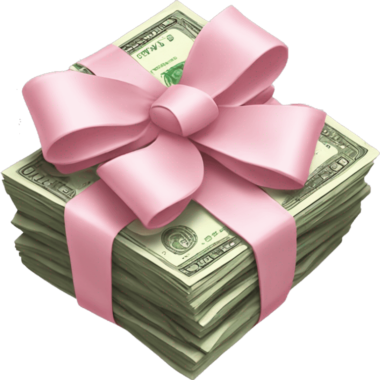 stack of money wrapped in a light pink bow emoji