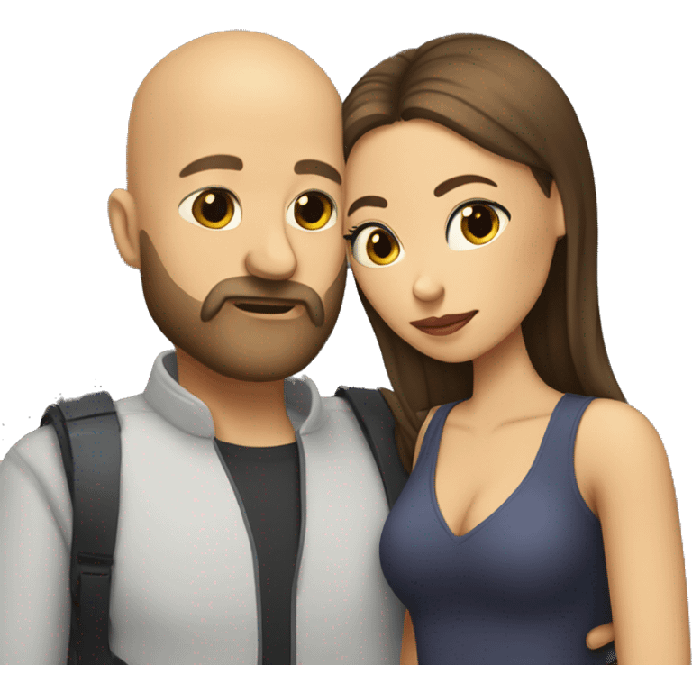 A bald man with a dark blonde full beard kissing a brunette woman with her eyes closed emoji