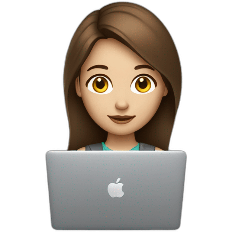 Beautiful programmer girl with brown hair working with MacBook emoji