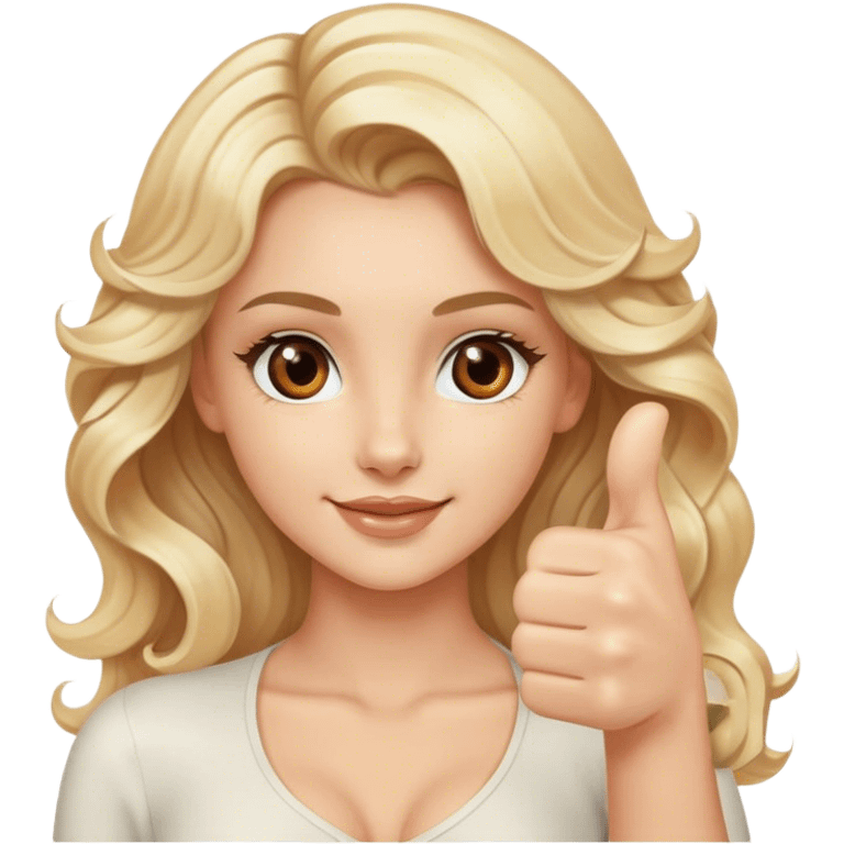 Luxury blonde model, brown eyes, wavy hair, thumbs up emoji