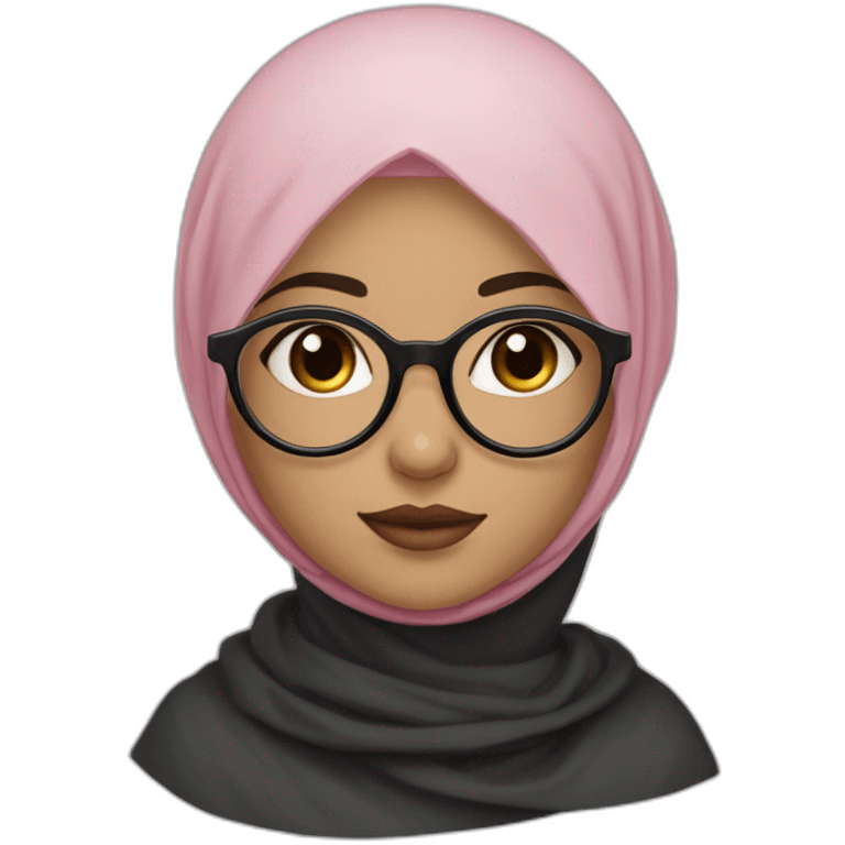 Black hijab white fair skin girl brown eyes wearing round circular metal glasses no make up big cheeks almond eyes pink lips triangle nose emoji