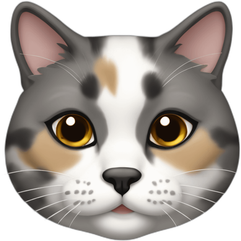 senior fat diluted calico cat, white chin, black nose, grey ears, grey and white emoji