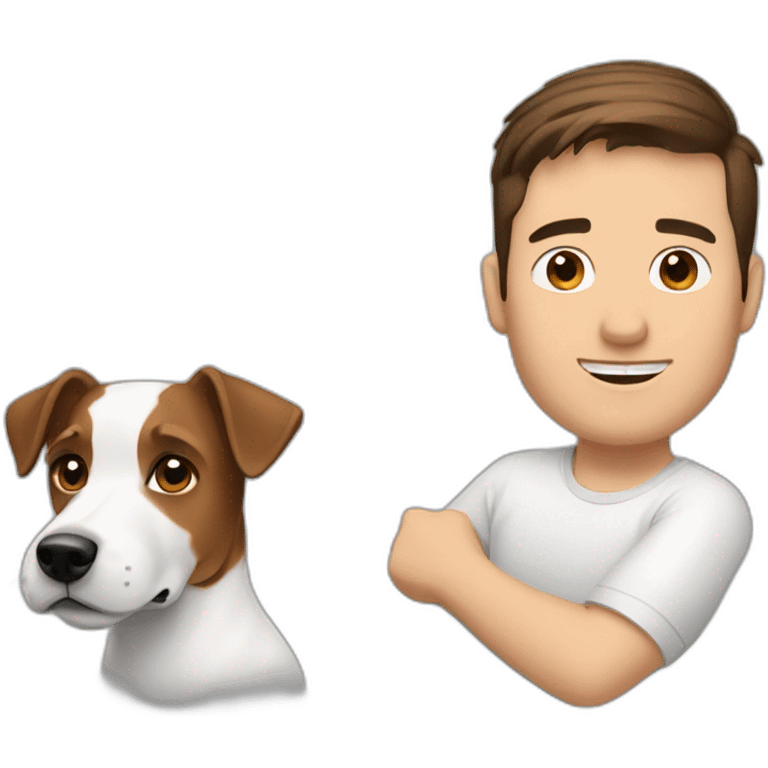 Man with modern brown hair cut with jack russell terrier dog emoji