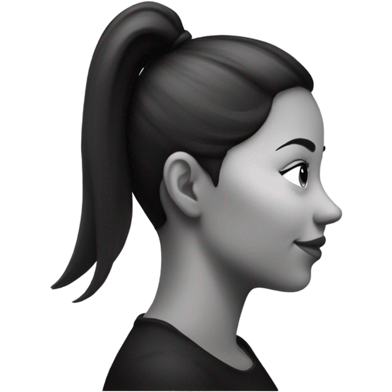 Bad drawing of a Side profile of a woman with a pony tail and black circle on her cheek, in black and white emoji