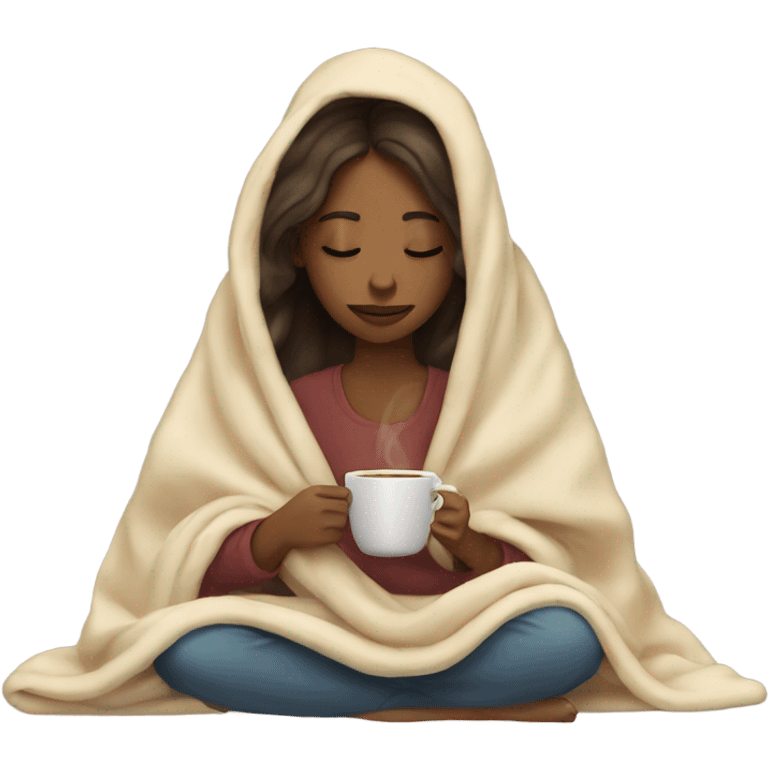 girl inside a blanket sipping coffee eyes closed emoji