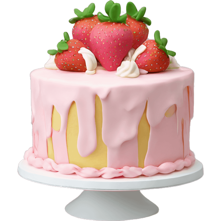 Light Pink strawberries and cream birthday cake with in bow emoji