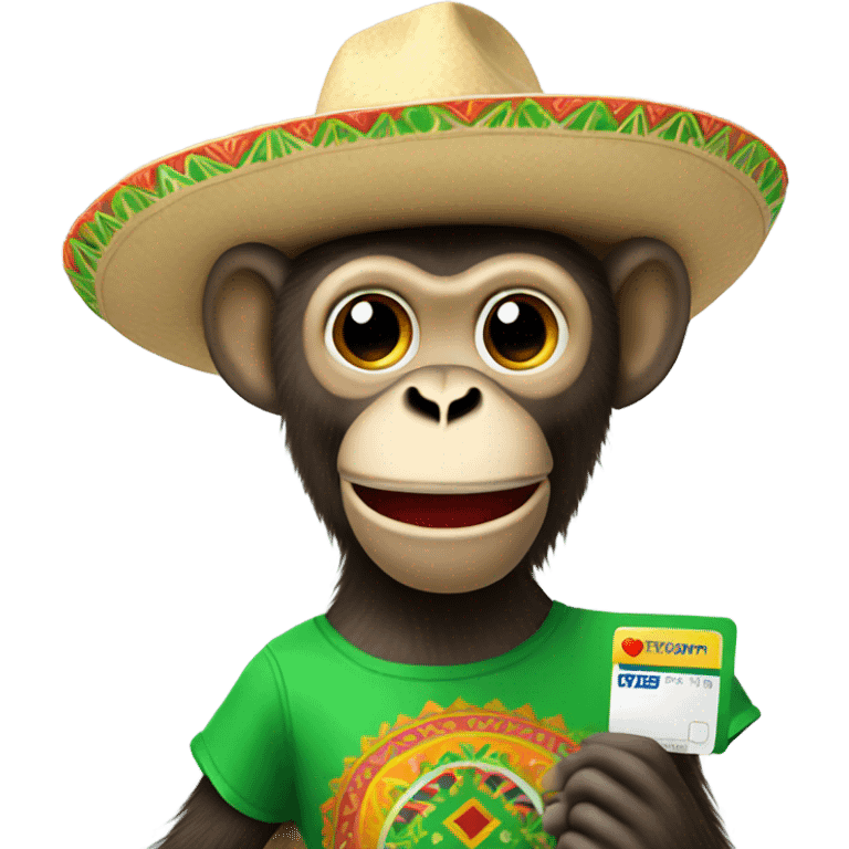 Mexican Monkey wearing a sombrero holding a green credit card emoji