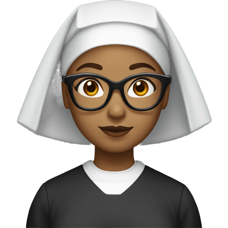 Female nun with medium skin tone and curly hair wearing spike Lee glasses emoji