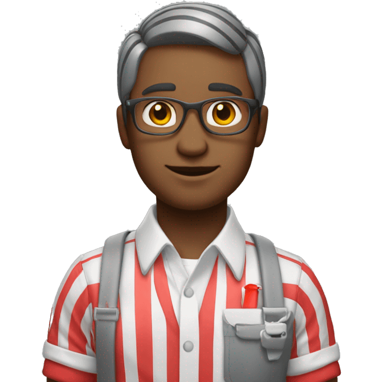 Cashier employee with striped white and grey shirt and red keycord  emoji