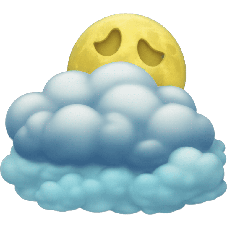 Yellow moon sleeping on a blue cloud emoji