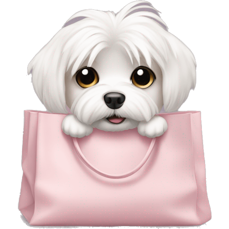 Maltese dog in a light pink bag emoji