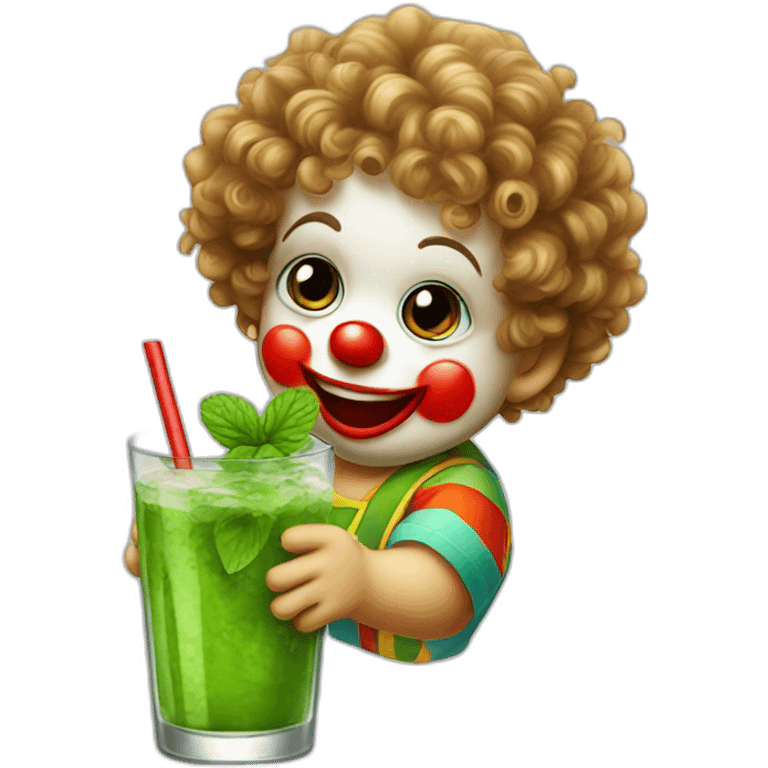 baby clown with curly hair drinking mojito emoji