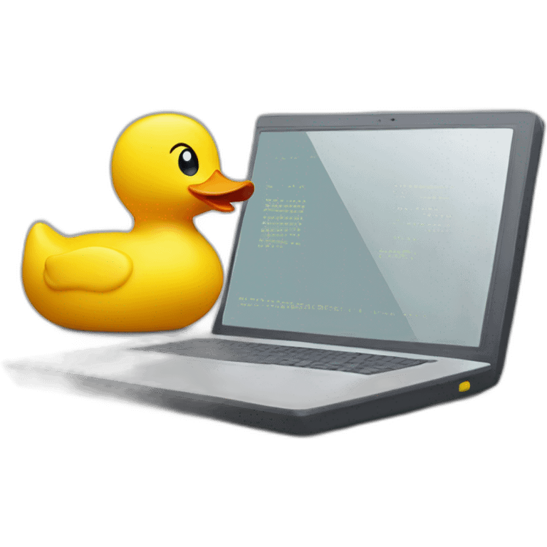 Rubber Duck using Computer with code on screen emoji