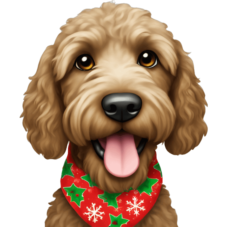 brown labradoodle in christmas bandana emoji