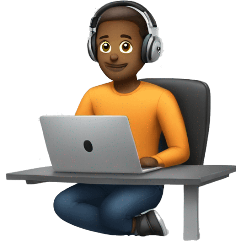 employee with laptop and headphones, alone in room emoji