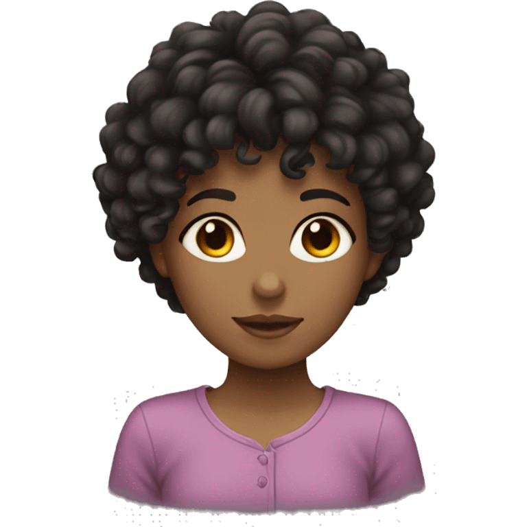 Girl with dark curly hair with bangs  emoji