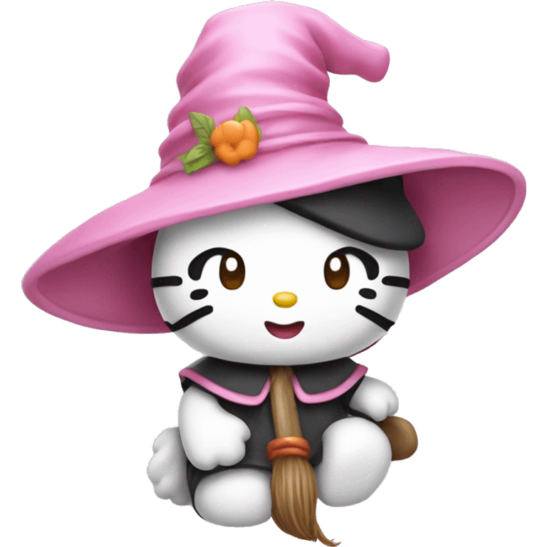 Hello kitty with witch pastel pink hat emoji