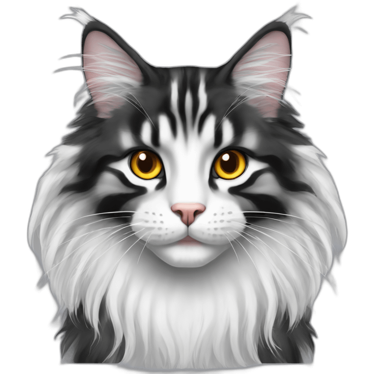 Black and white striped Maine coon with white face and Amber eyes emoji