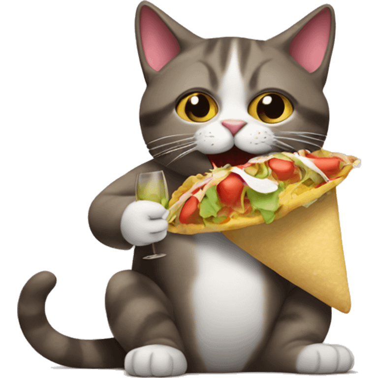 Cat eating a taco with a wine glass emoji