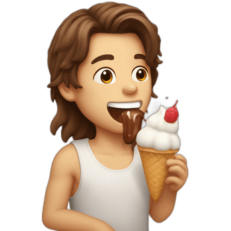 boy with brown long hair licking icecream emoji