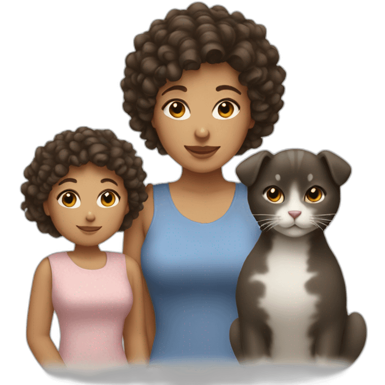 woman with brunette curly short hair and 2 cats emoji