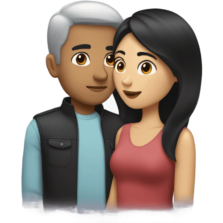 White couple with black hair girl with brown hair man kissing emoji