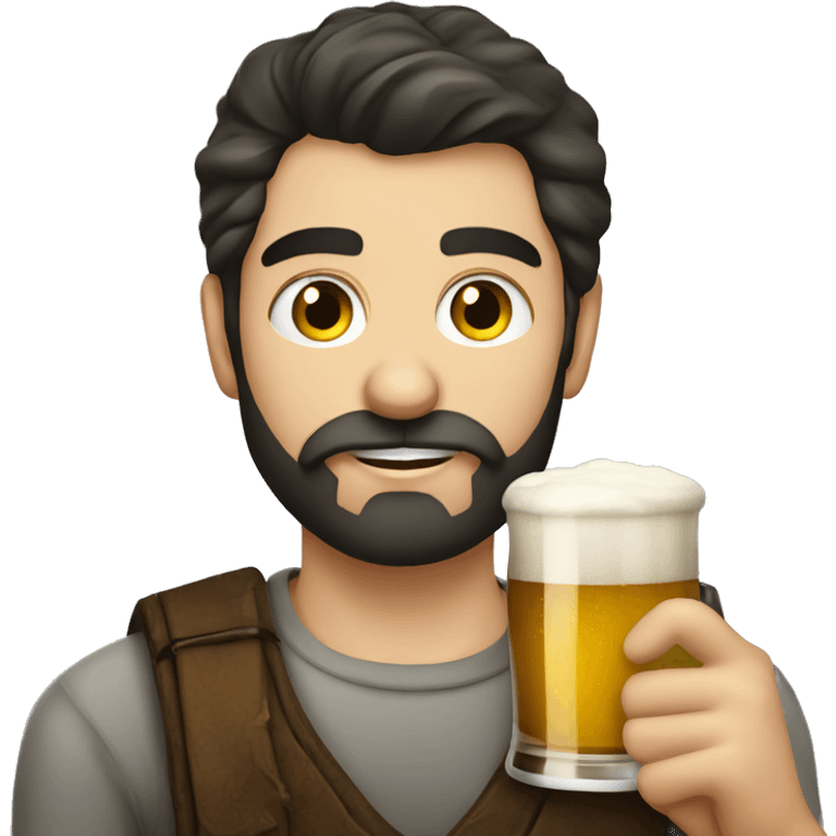 Young Russian dark hair beard man drinking beer emoji