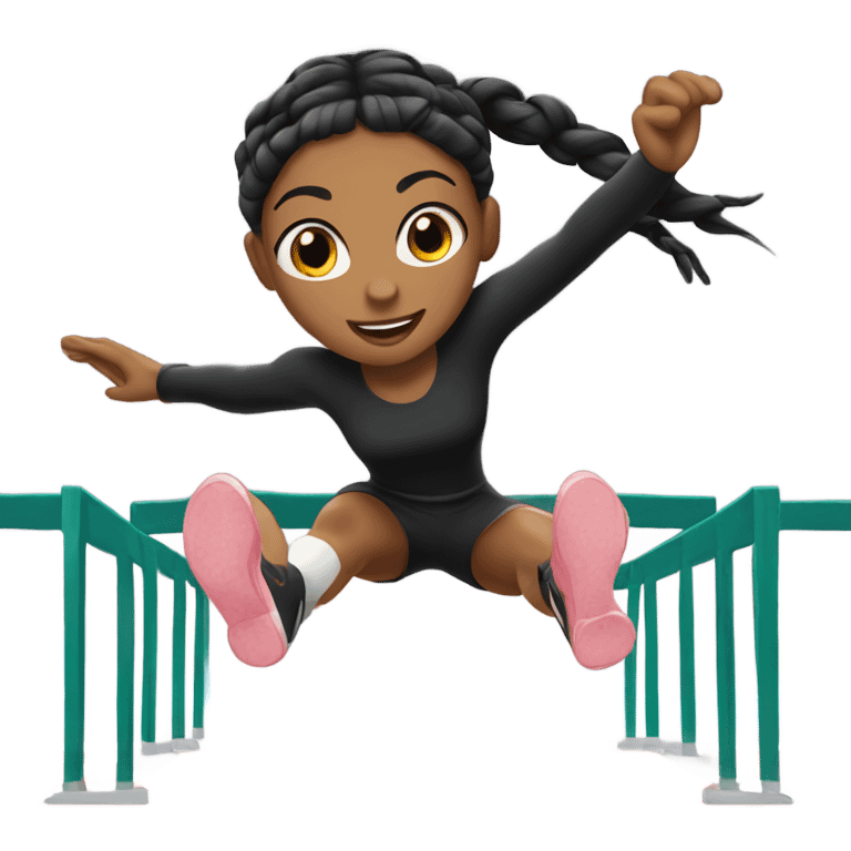 Girl with black braids jumping hurdle  emoji